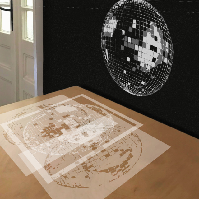 Disco Ball stencil in 3 layers, simulated painting