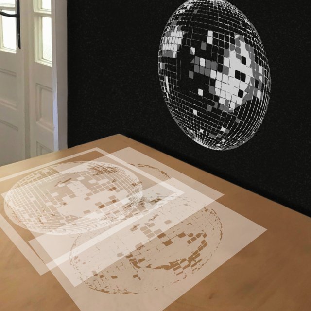 Disco Ball stencil in 3 layers, simulated painting