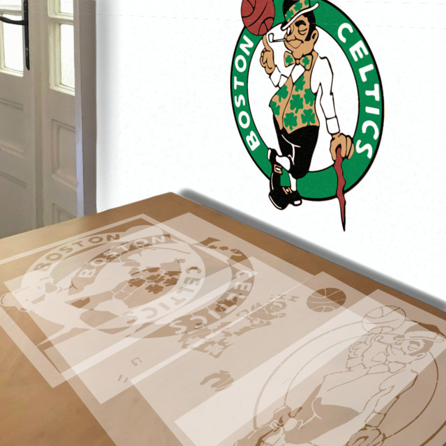 Boston Celtics stencil in 5 layers, simulated painting