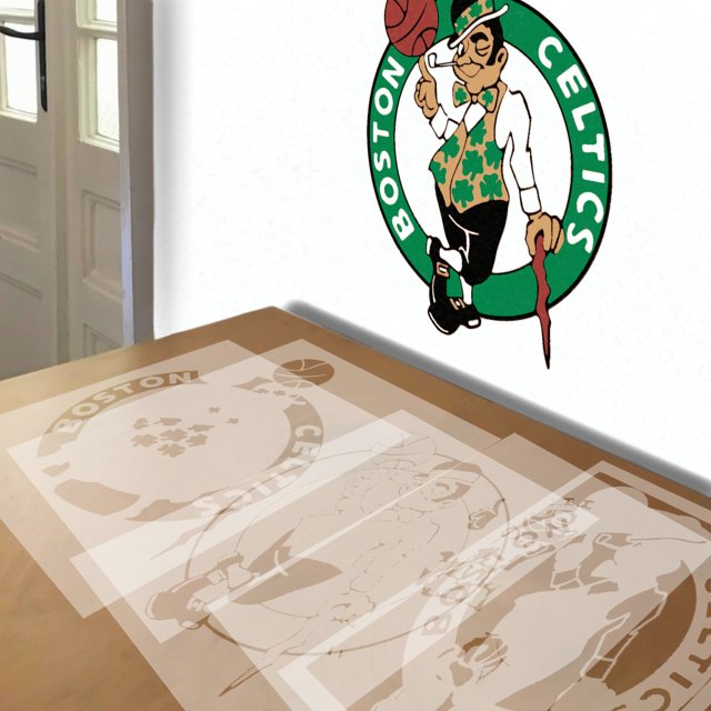 Boston Celtics stencil in 5 layers, simulated painting