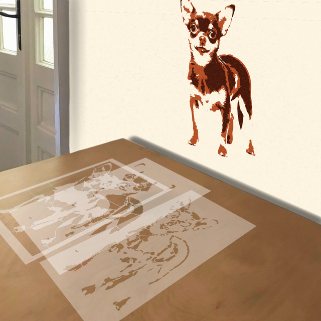 Chihuahua stencil in 3 layers, simulated painting