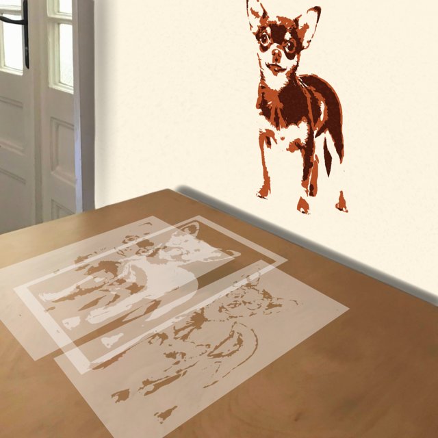 Chihuahua stencil in 3 layers, simulated painting