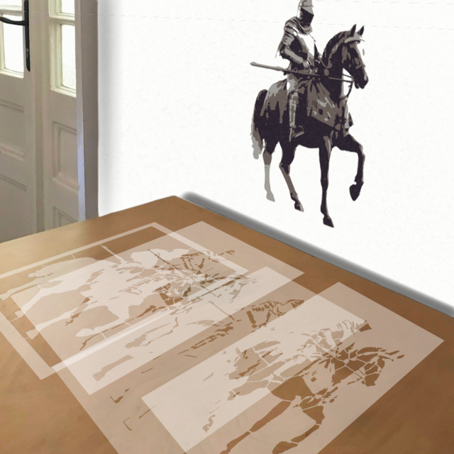 Knight on Horseback stencil in 4 layers, simulated painting