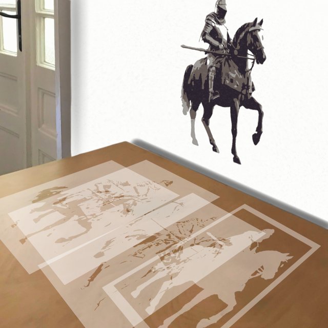 Knight on Horseback stencil in 4 layers, simulated painting