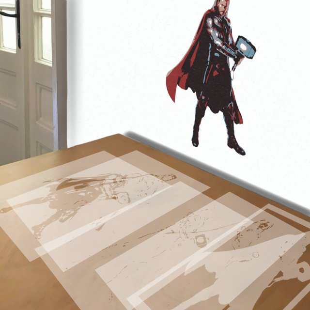 Thor stencil in 5 layers, simulated painting