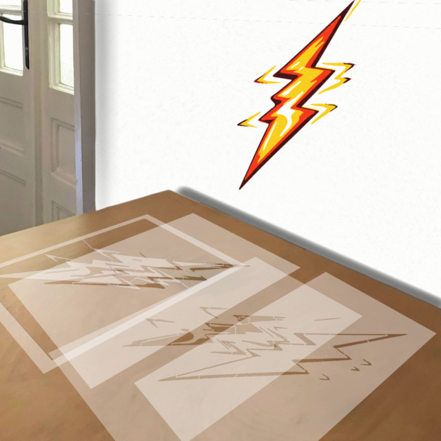 Lightning Bolt stencil in 4 layers, simulated painting