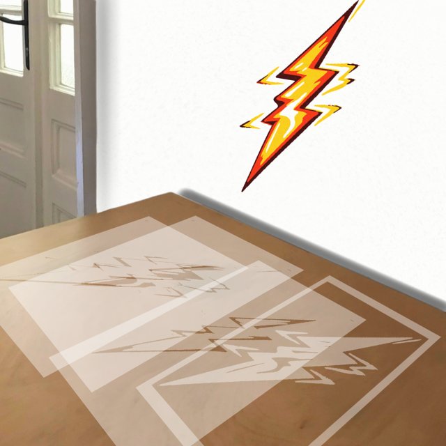 Lightning Bolt stencil in 4 layers, simulated painting