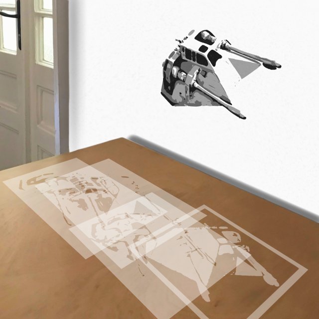 Snow Speeder stencil in 4 layers, simulated painting