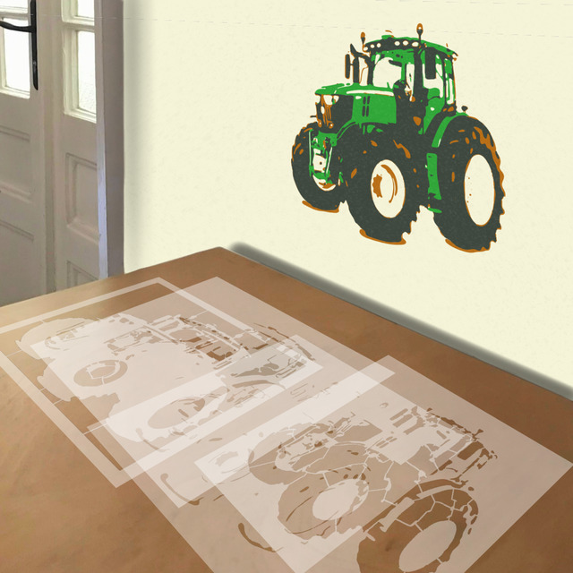 Tractor stencil in 4 layers, simulated painting