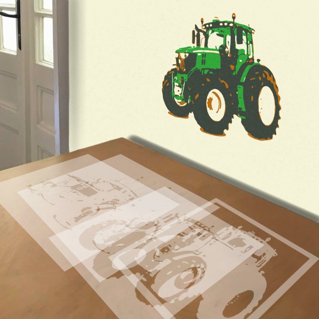 Tractor stencil in 4 layers, simulated painting