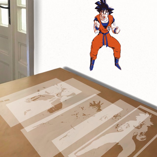 Goku stencil in 5 layers, simulated painting