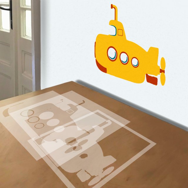 Yellow Submarine stencil in 4 layers, simulated painting