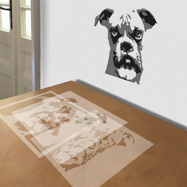 Boxer stencil in 3 layers, simulated painting