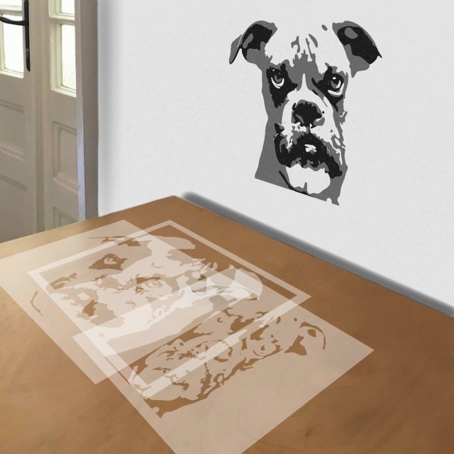 Boxer stencil in 3 layers, simulated painting