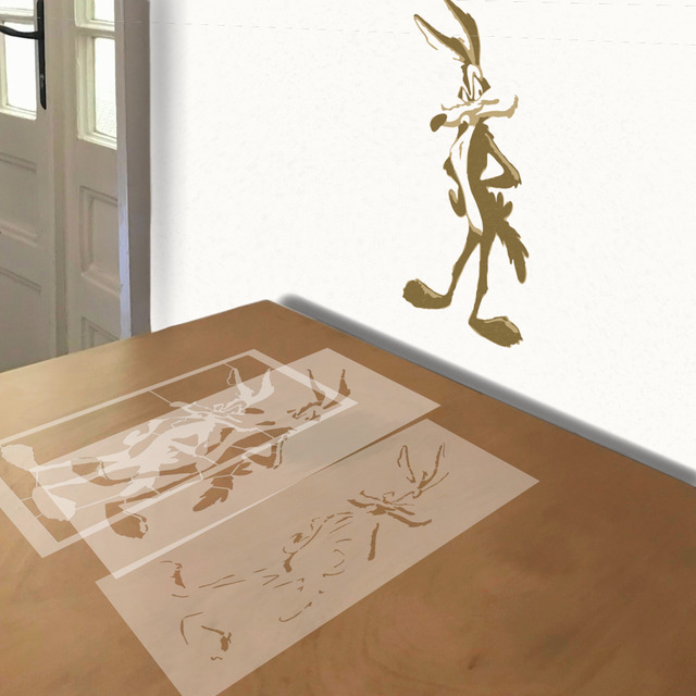 Simulated painting of stencil of Wile E. Coyote