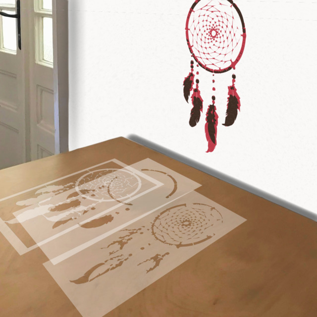 Dreamcatcher stencil in 3 layers, simulated painting