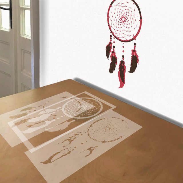 Dreamcatcher stencil in 3 layers, simulated painting