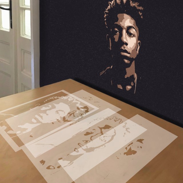 NBA Youngboy stencil in 4 layers, simulated painting