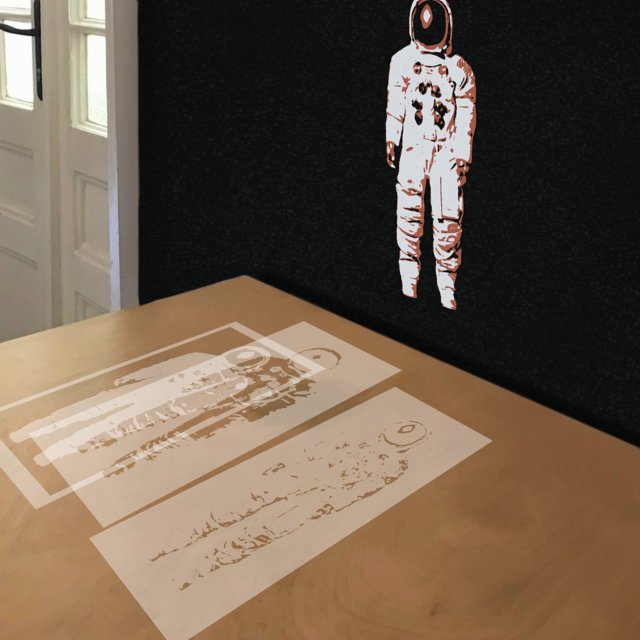 Spacesuit stencil in 3 layers, simulated painting