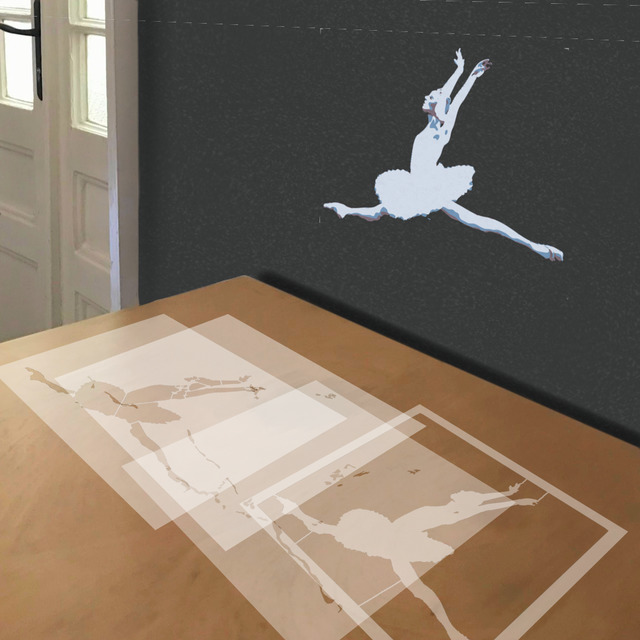 Ballerina Ballon Jump stencil in 4 layers, simulated painting
