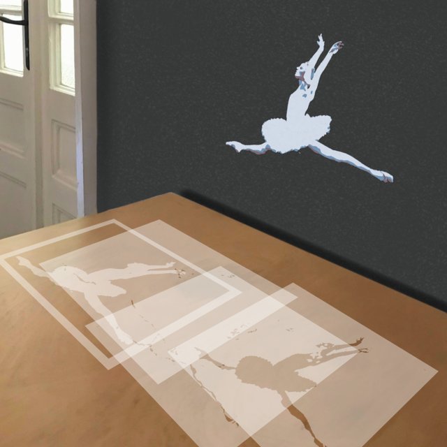 Ballerina Ballon Jump stencil in 4 layers, simulated painting