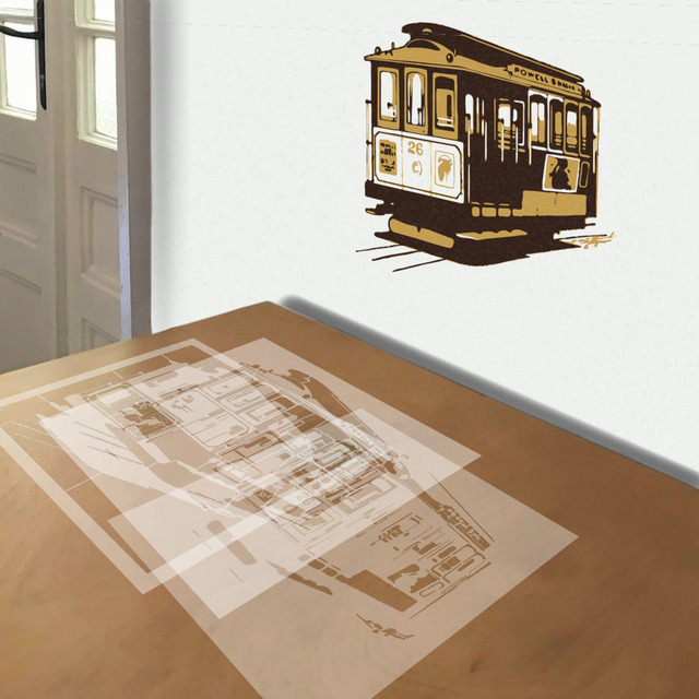 Simulated painting of stencil of Cable Car