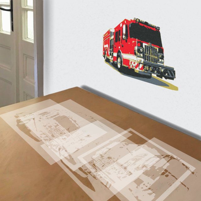 Fire Truck stencil in 5 layers, simulated painting