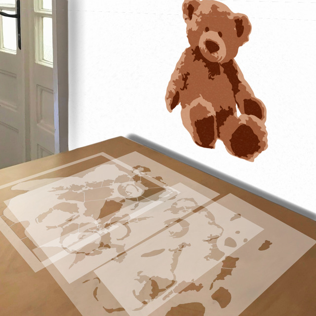 Teddy Bear stencil in 4 layers, simulated painting
