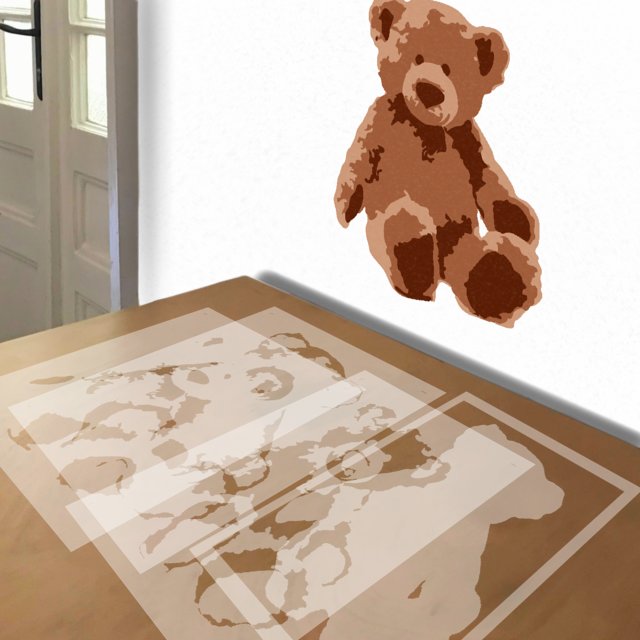 Teddy Bear stencil in 4 layers, simulated painting