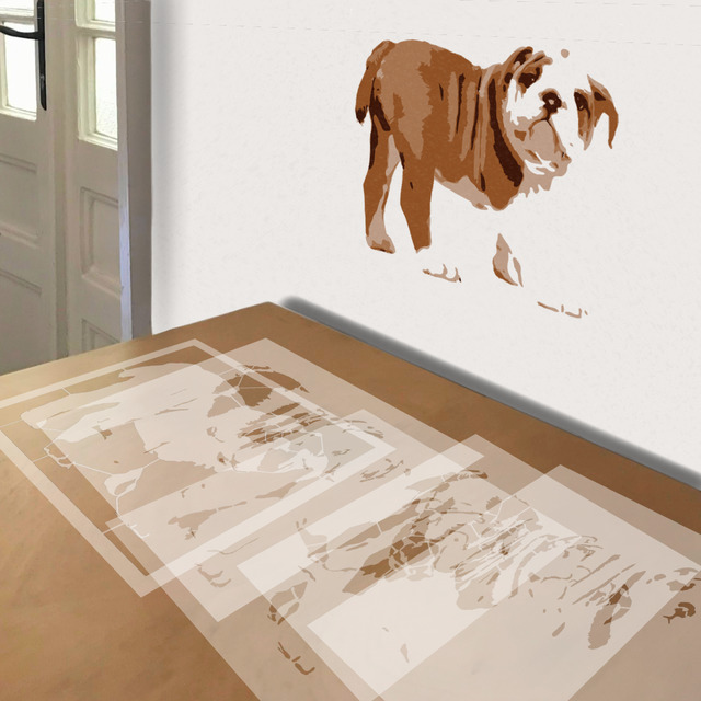 Bulldog stencil in 5 layers, simulated painting