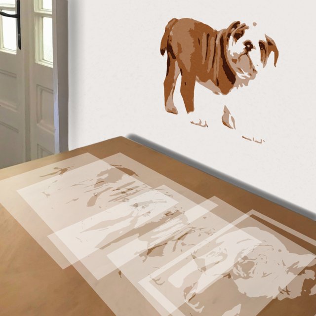 Bulldog stencil in 5 layers, simulated painting