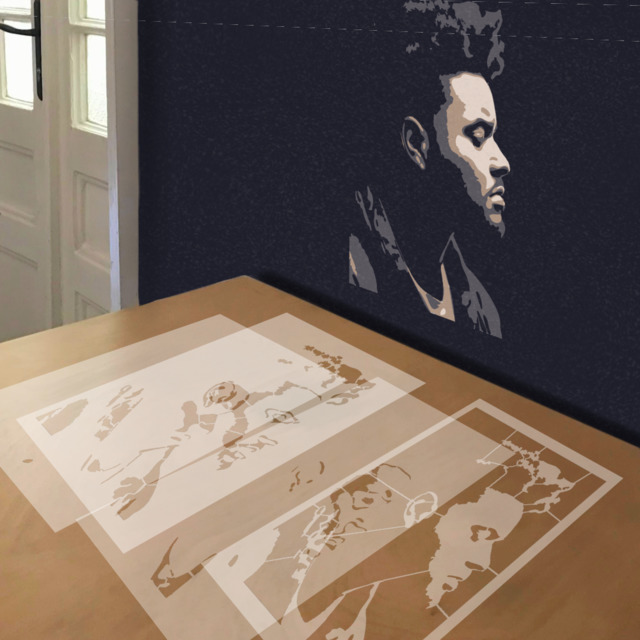 The Weeknd stencil in 4 layers, simulated painting
