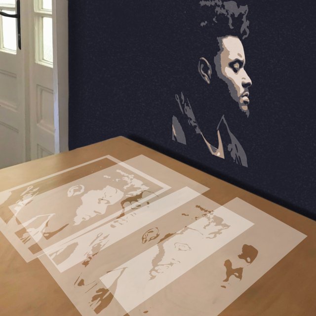 The Weeknd stencil in 4 layers, simulated painting