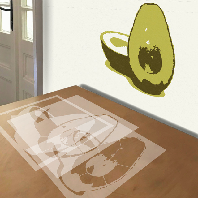 Avocado stencil in 3 layers, simulated painting