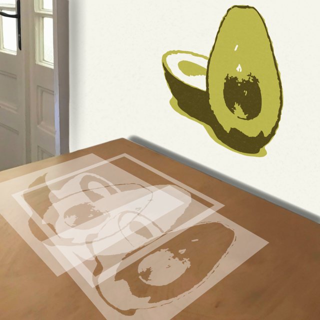 Avocado stencil in 3 layers, simulated painting