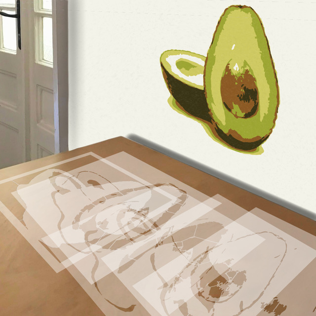 Avocado stencil in 5 layers, simulated painting