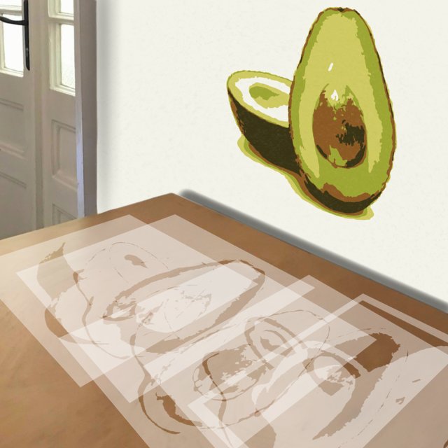 Avocado stencil in 5 layers, simulated painting