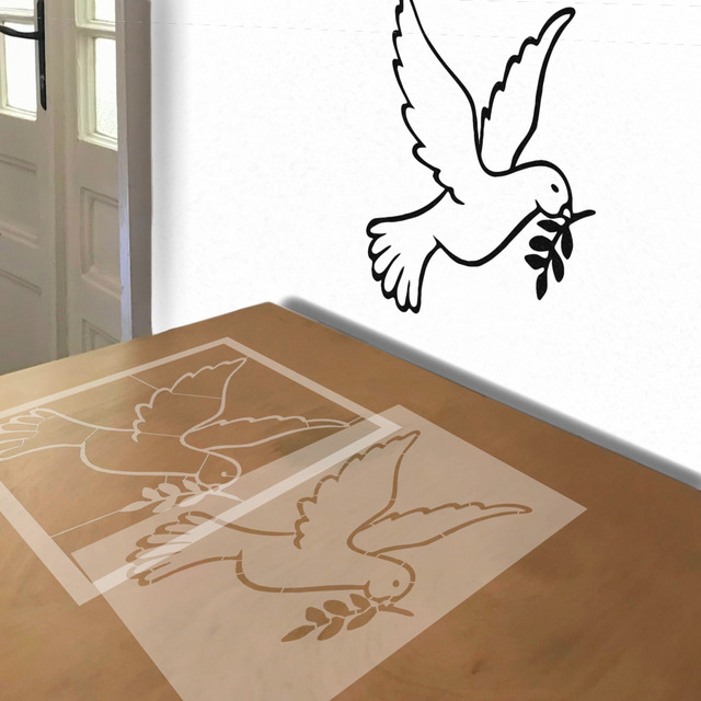 Peace Dove stencil in 2 layers, simulated painting