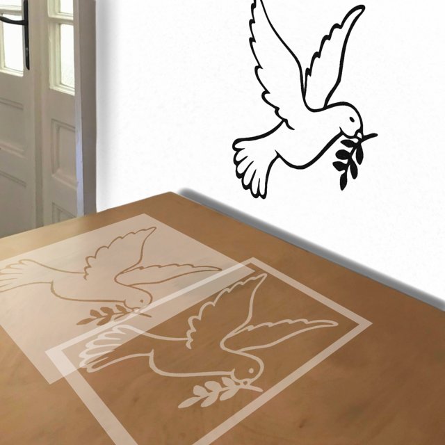 Peace Dove stencil in 2 layers, simulated painting