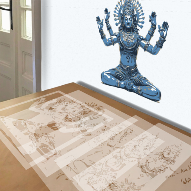Vishnu stencil in 5 layers, simulated painting