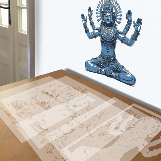 Vishnu stencil in 5 layers, simulated painting