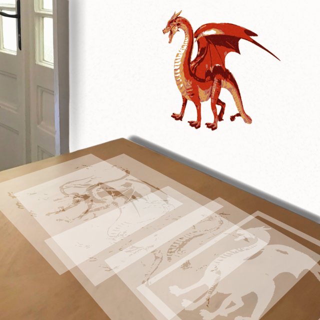 Dragon stencil in 5 layers, simulated painting