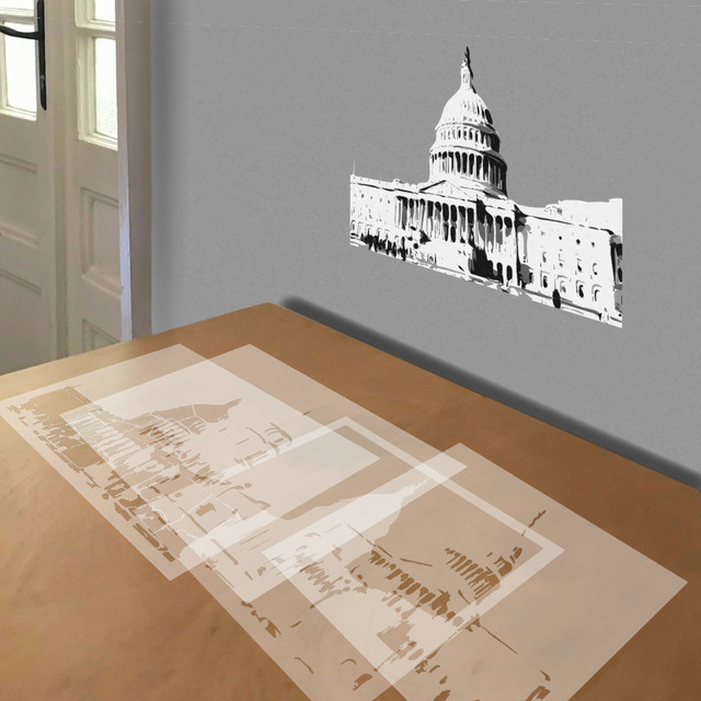 US Capitol stencil in 4 layers, simulated painting