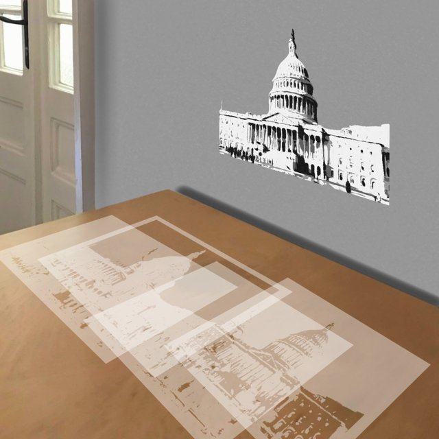 US Capitol stencil in 4 layers, simulated painting