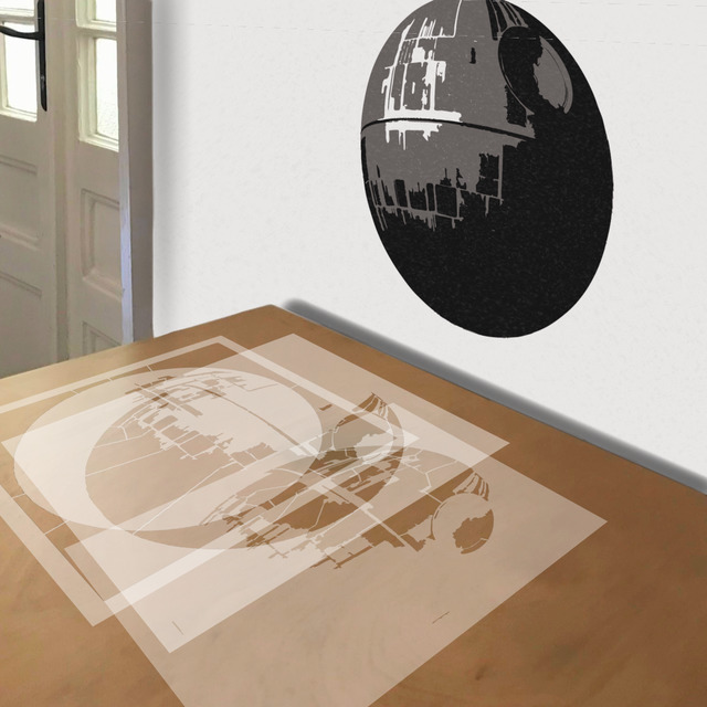 Simulated painting of stencil of Death Star