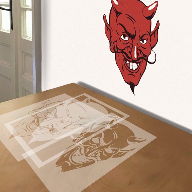 Devil stencil in 3 layers, simulated painting