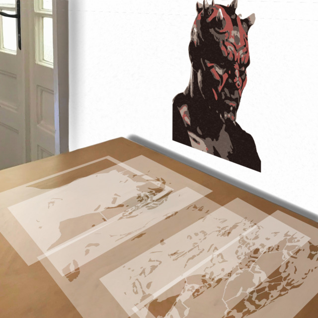 Darth Maul stencil in 5 layers, simulated painting