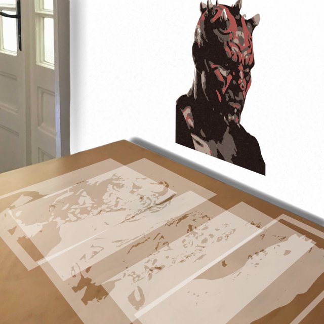 Darth Maul stencil in 5 layers, simulated painting