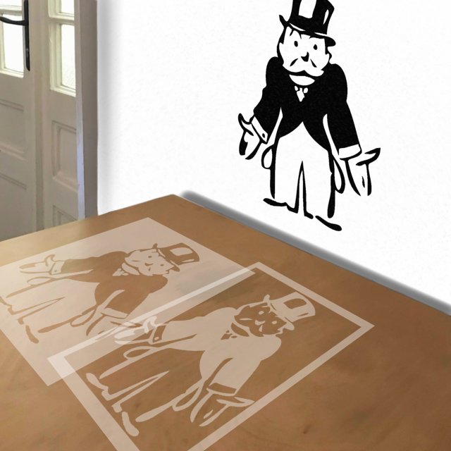 Monopoly Poor House stencil in 2 layers, simulated painting