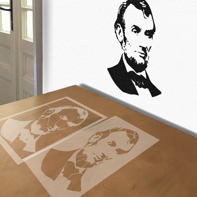 Abraham Lincoln stencil in 2 layers, simulated painting